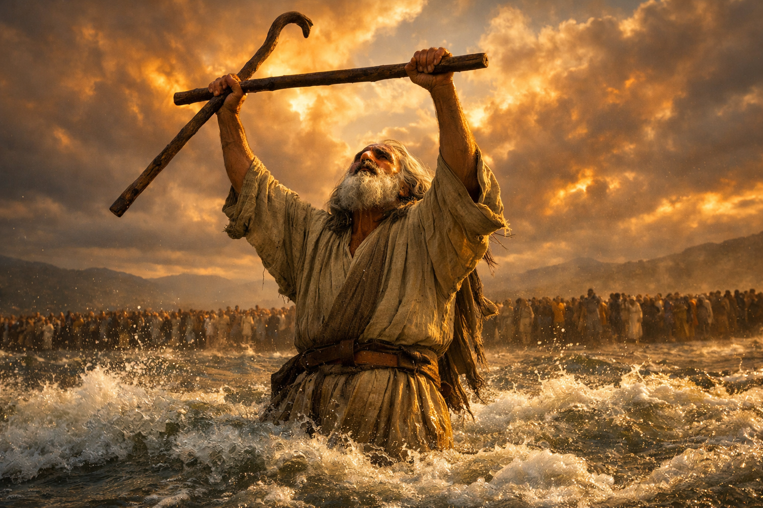 Moses Raises His Staff