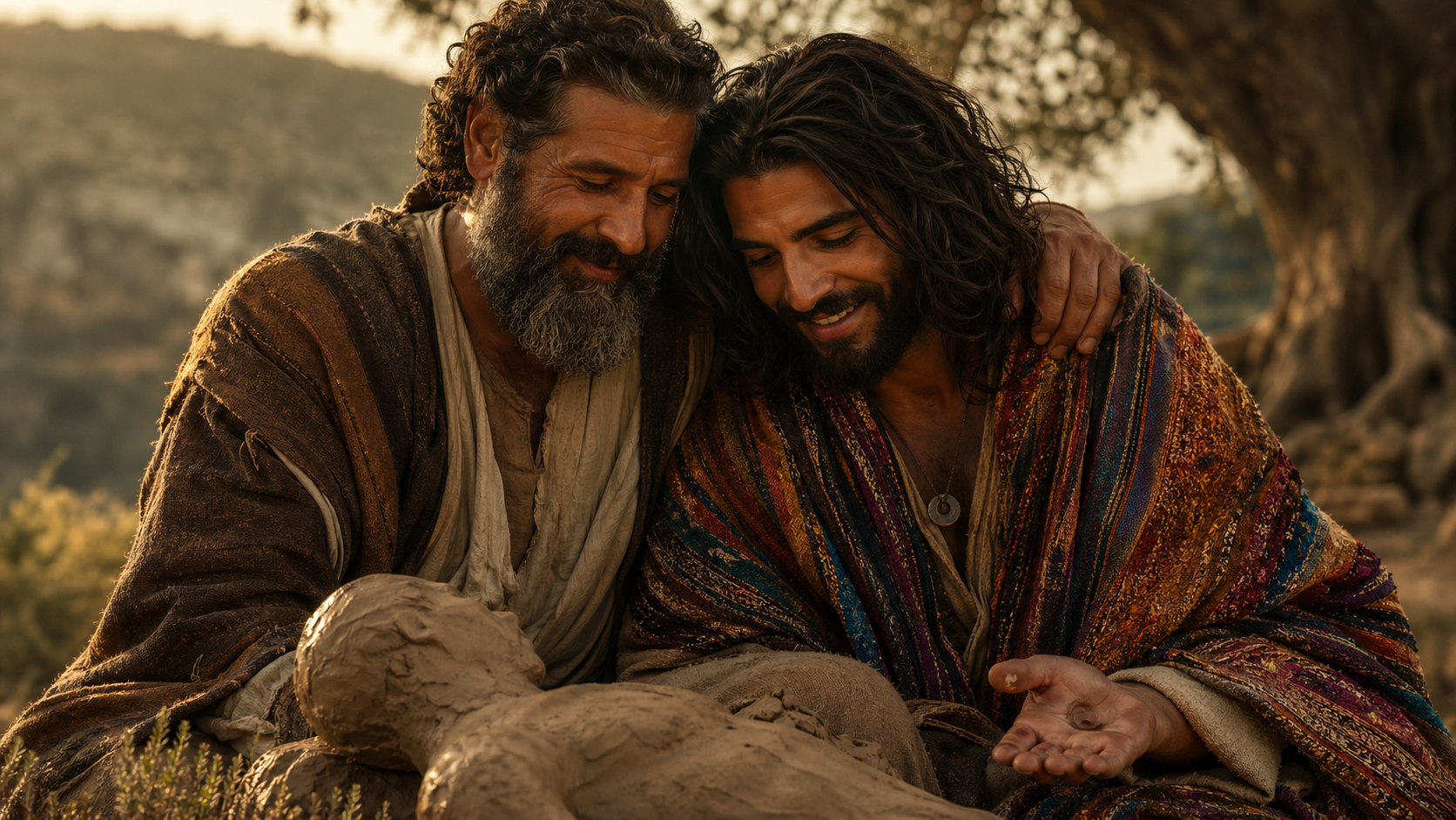 Father and Son admiring creation