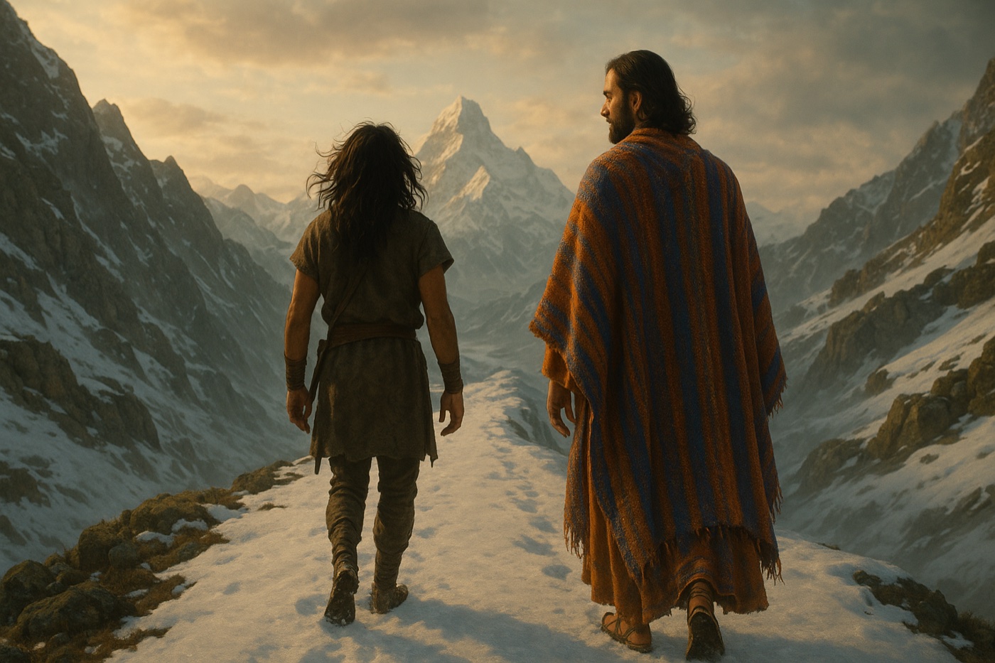 Walking together on the snowy ridge